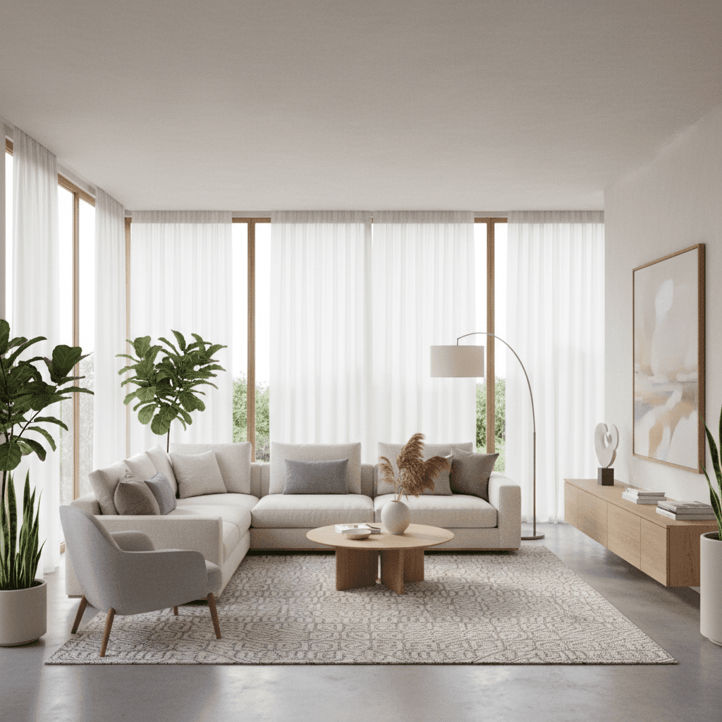 Open living room remodel with tall windows and light oak floors