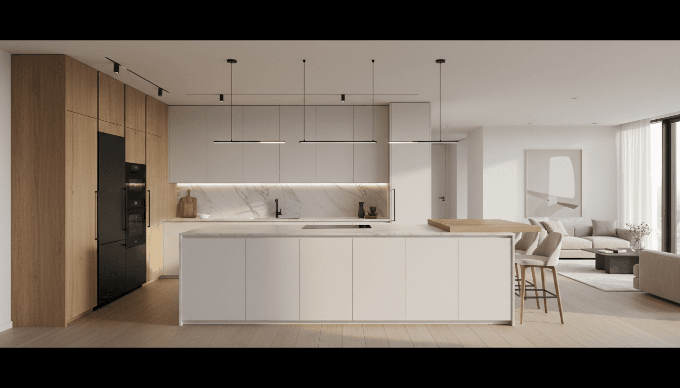 Kitchen remodel with white oak cabinetry and brass hardware